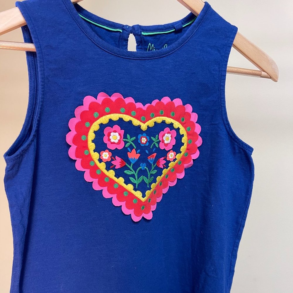 Mini Boden Girl Size 11-12 Blue Floral Ruffle Hear Tank